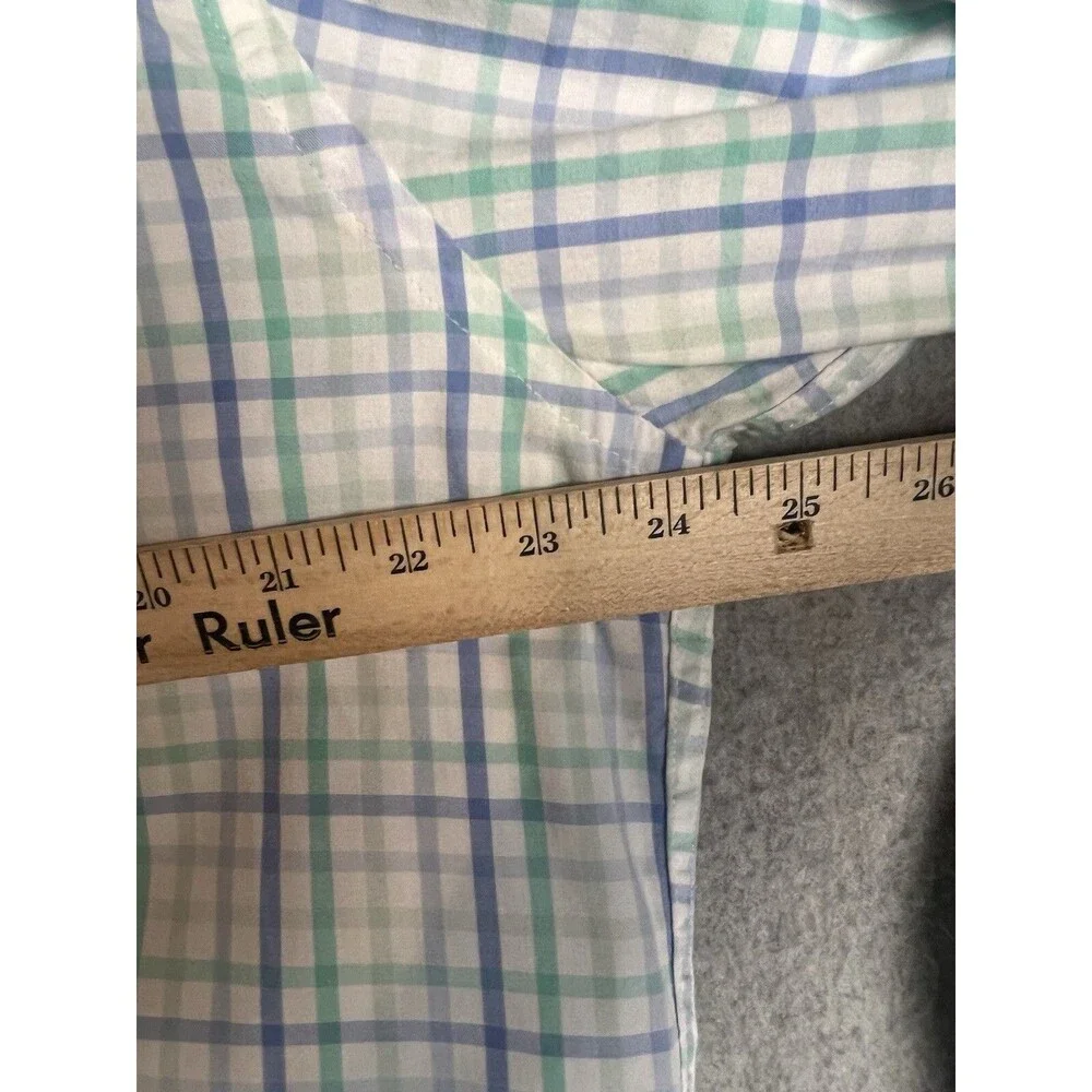 J. Crew Button Front Shirt Men’s XL White Blue Green Plaid Long Sleeve